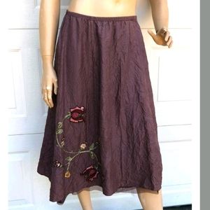 J.jill Silk Skirt A-line Embroidery Detail MediumP